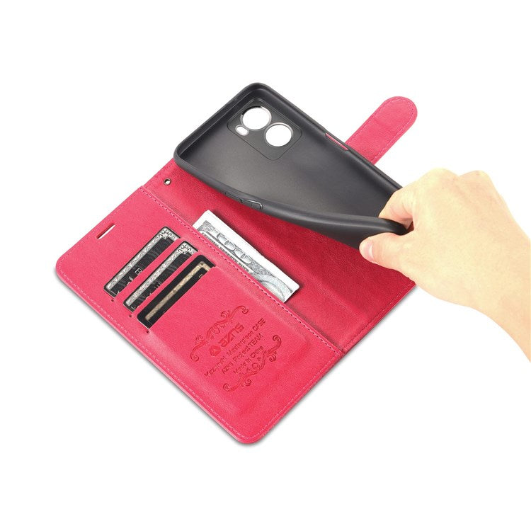 AZNS For Oppo A57 (2022) 5G / A77 5G / OnePlus Nord N300 5G Textured PU Leather Stand Flip Cover Magnetic Closure Shockproof Protective Wallet Case - Red