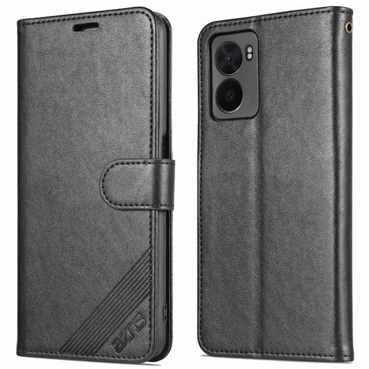 AZNS For Oppo A57 (2022) 5G / A77 5G / OnePlus Nord N300 5G Textured PU Leather Stand Flip Cover Magnetic Closure Shockproof Protective Wallet Case - Black