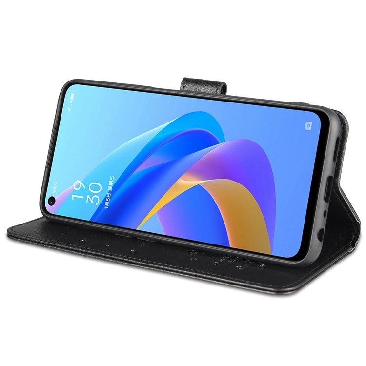 AZNS For Oppo A57 (2022) 5G / A77 5G / OnePlus Nord N300 5G Textured PU Leather Stand Flip Cover Magnetic Closure Shockproof Protective Wallet Case - Black