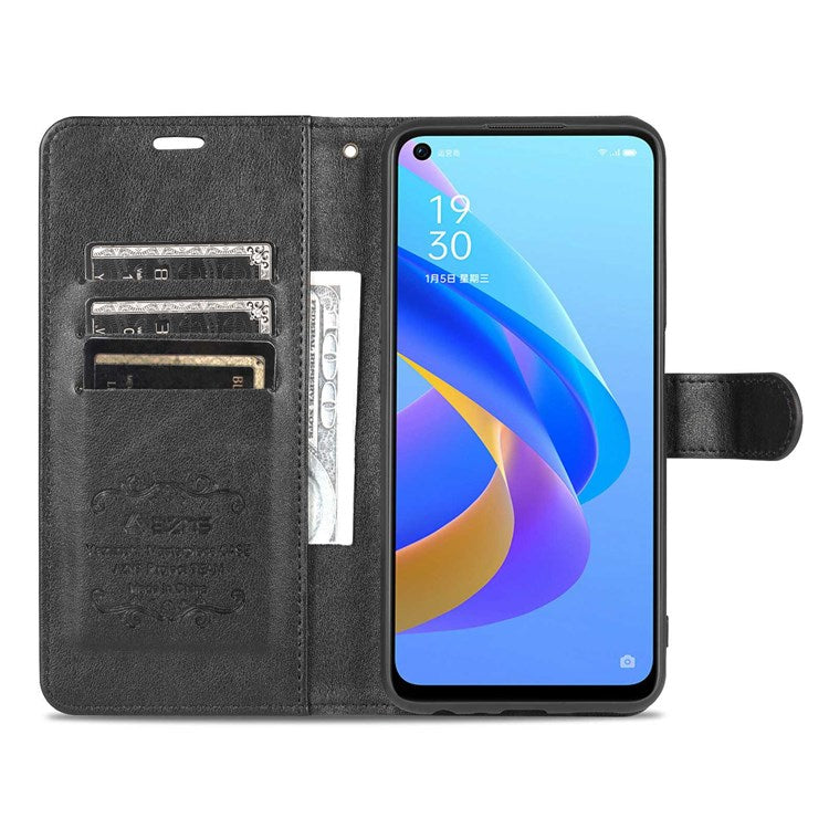 AZNS For Oppo A57 (2022) 5G / A77 5G / OnePlus Nord N300 5G Textured PU Leather Stand Flip Cover Magnetic Closure Shockproof Protective Wallet Case - Black