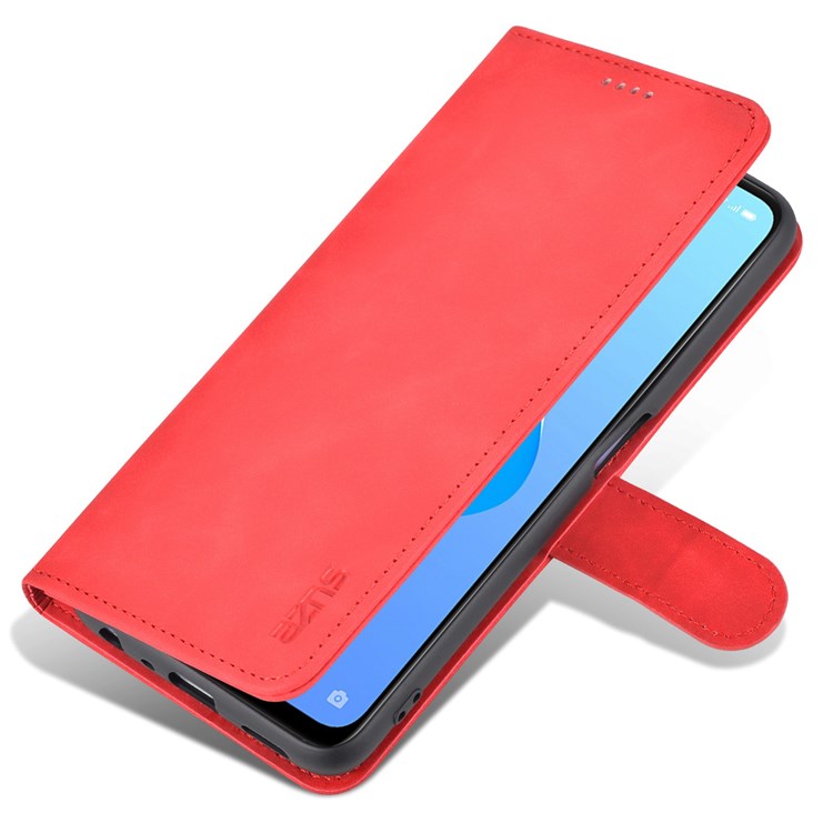 AZNS For Oppo A57 (2022) 5G / A77 5G / OnePlus Nord N300 5G PU Leather Folio Case Stand Shockproof TPU Inner Shell Wallet Flip Phone Cover - Red