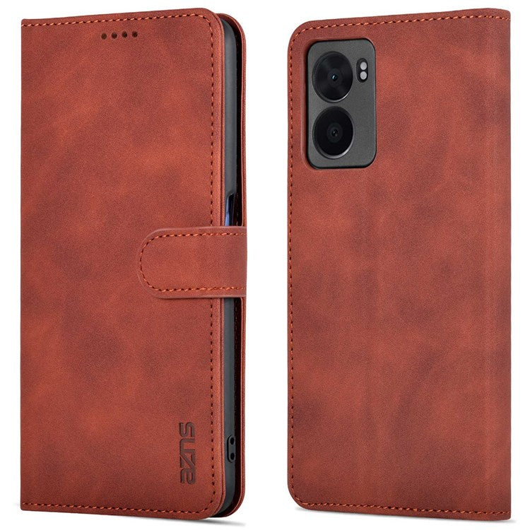 AZNS For Oppo A57 (2022) 5G / A77 5G / OnePlus Nord N300 5G PU Leather Folio Case Stand Shockproof TPU Inner Shell Wallet Flip Phone Cover - Brown