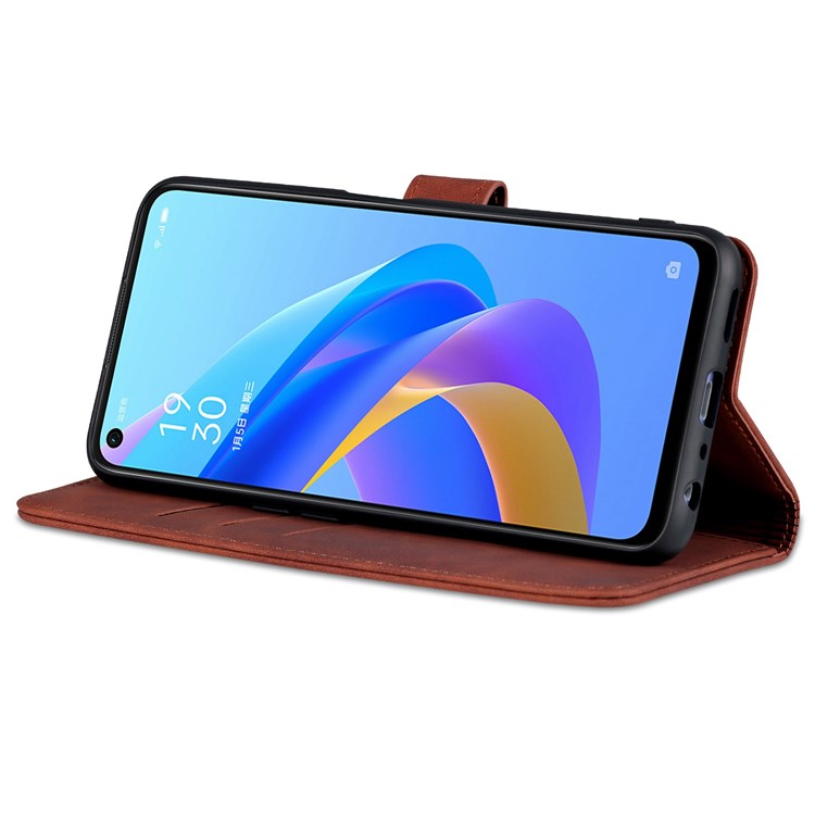 AZNS For Oppo A57 (2022) 5G / A77 5G / OnePlus Nord N300 5G PU Leather Folio Case Stand Shockproof TPU Inner Shell Wallet Flip Phone Cover - Brown