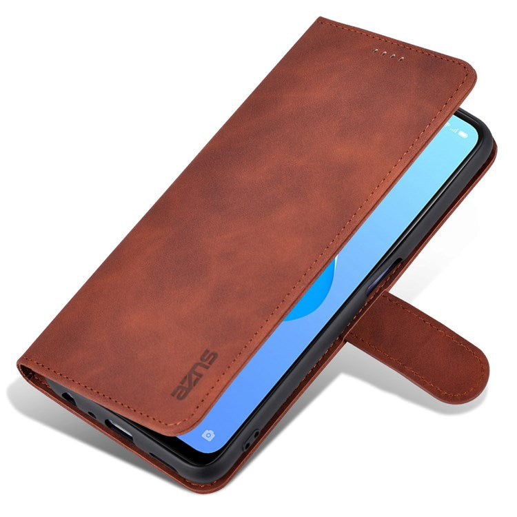 AZNS For Oppo A57 (2022) 5G / A77 5G / OnePlus Nord N300 5G PU Leather Folio Case Stand Shockproof TPU Inner Shell Wallet Flip Phone Cover - Brown