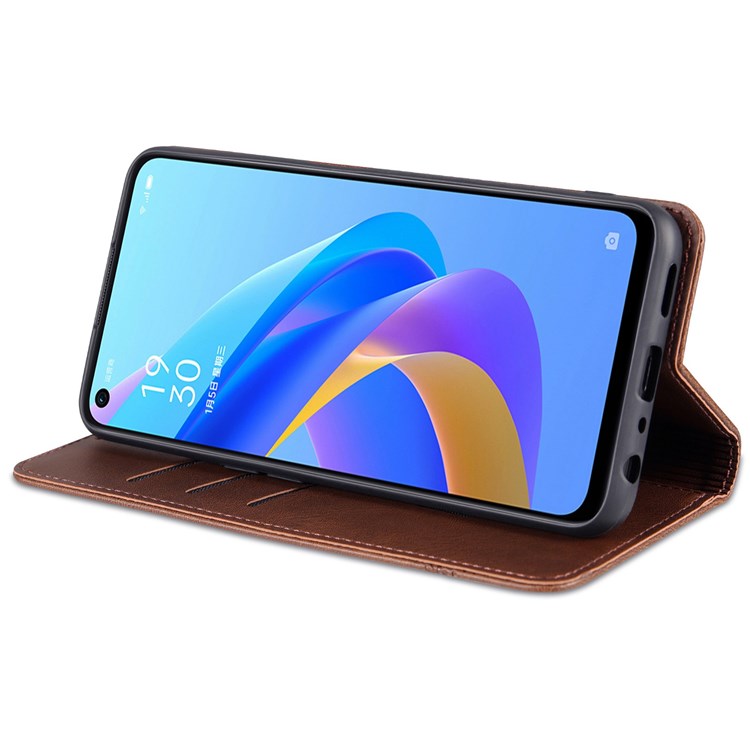 AZNS For Oppo A57 (2022) 5G / A77 5G / OnePlus Nord N300 5G PU Leather Wallet Flip Cover Hidden Magnetic Absorption Stand Folio Phone Case - Coffee
