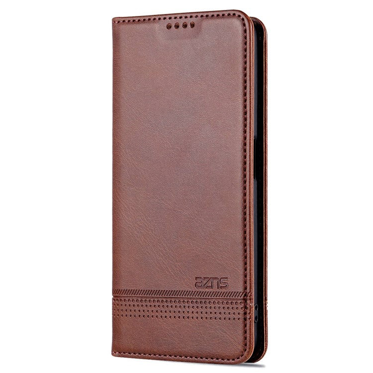 AZNS For Oppo A57 (2022) 5G / A77 5G / OnePlus Nord N300 5G PU Leather Wallet Flip Cover Hidden Magnetic Absorption Stand Folio Phone Case - Coffee