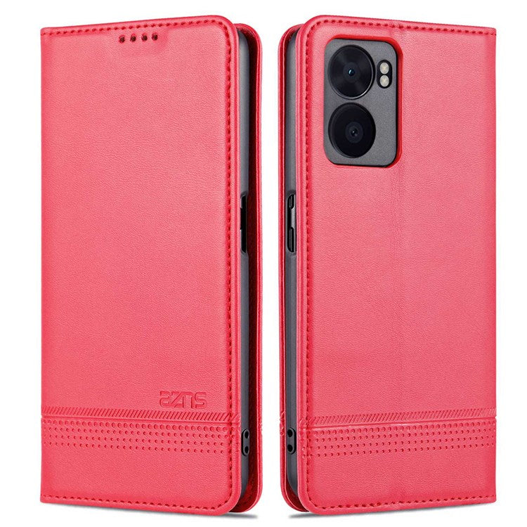 AZNS For Oppo A57 (2022) 5G / A77 5G / OnePlus Nord N300 5G PU Leather Wallet Flip Cover Hidden Magnetic Absorption Stand Folio Phone Case - Red