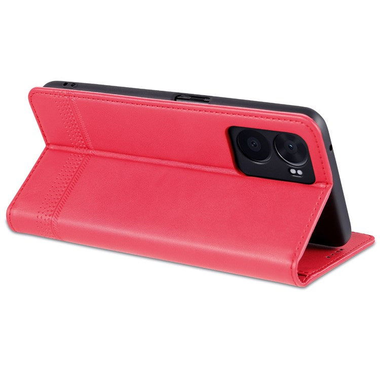 AZNS For Oppo A57 (2022) 5G / A77 5G / OnePlus Nord N300 5G PU Leather Wallet Flip Cover Hidden Magnetic Absorption Stand Folio Phone Case - Red