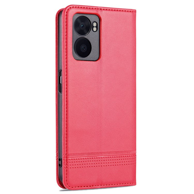 AZNS For Oppo A57 (2022) 5G / A77 5G / OnePlus Nord N300 5G PU Leather Wallet Flip Cover Hidden Magnetic Absorption Stand Folio Phone Case - Red