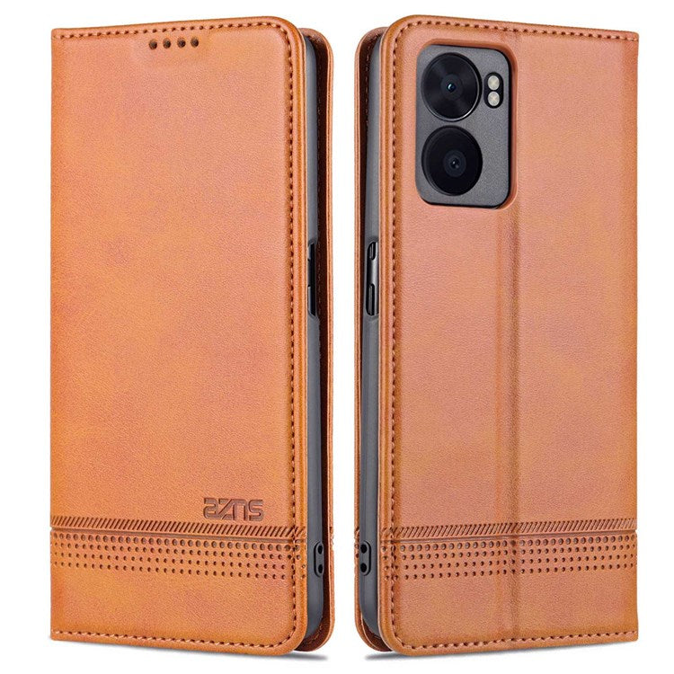 AZNS For Oppo A57 (2022) 5G / A77 5G / OnePlus Nord N300 5G PU Leather Wallet Flip Cover Hidden Magnetic Absorption Stand Folio Phone Case - Brown