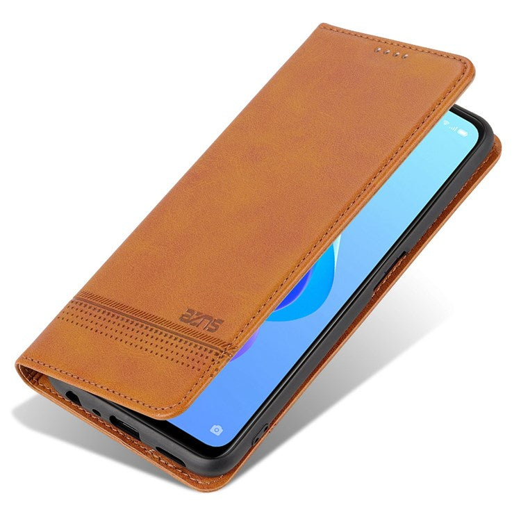 AZNS For Oppo A57 (2022) 5G / A77 5G / OnePlus Nord N300 5G PU Leather Wallet Flip Cover Hidden Magnetic Absorption Stand Folio Phone Case - Brown