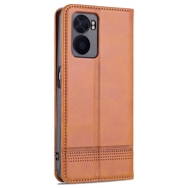 AZNS For Oppo A57 (2022) 5G / A77 5G / OnePlus Nord N300 5G PU Leather Wallet Flip Cover Hidden Magnetic Absorption Stand Folio Phone Case - Brown