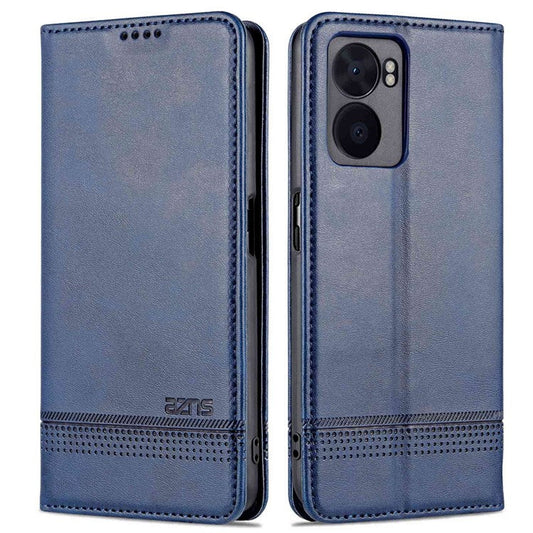 AZNS For Oppo A57 (2022) 5G / A77 5G / OnePlus Nord N300 5G PU Leather Wallet Flip Cover Hidden Magnetic Absorption Stand Folio Phone Case - Dark Blue