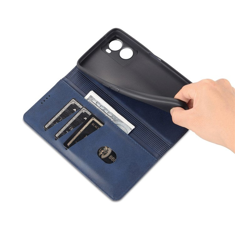 AZNS For Oppo A57 (2022) 5G / A77 5G / OnePlus Nord N300 5G PU Leather Wallet Flip Cover Hidden Magnetic Absorption Stand Folio Phone Case - Dark Blue