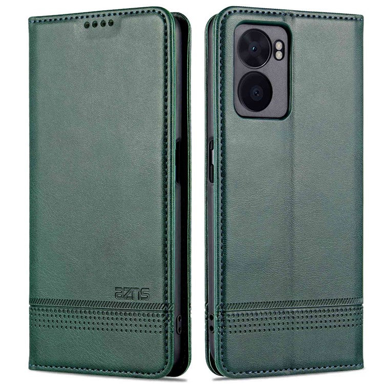 AZNS For Oppo A57 (2022) 5G / A77 5G / OnePlus Nord N300 5G PU Leather Wallet Flip Cover Hidden Magnetic Absorption Stand Folio Phone Case - Blackish Green