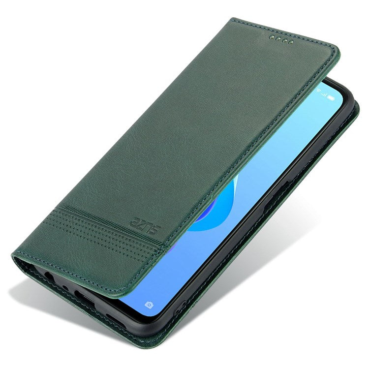 AZNS For Oppo A57 (2022) 5G / A77 5G / OnePlus Nord N300 5G PU Leather Wallet Flip Cover Hidden Magnetic Absorption Stand Folio Phone Case - Blackish Green
