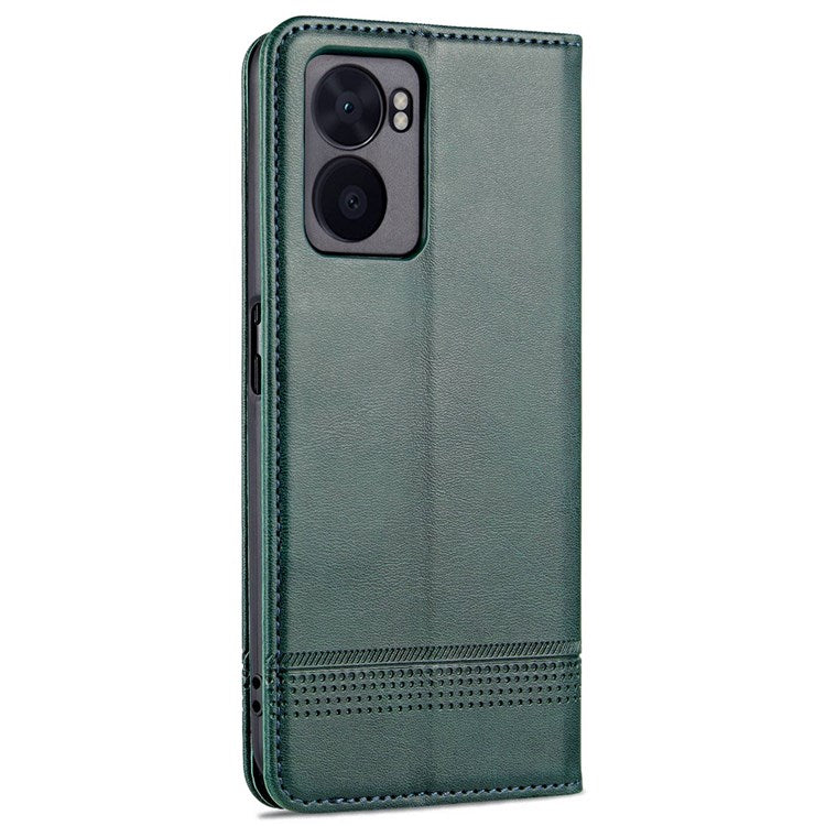 AZNS For Oppo A57 (2022) 5G / A77 5G / OnePlus Nord N300 5G PU Leather Wallet Flip Cover Hidden Magnetic Absorption Stand Folio Phone Case - Blackish Green
