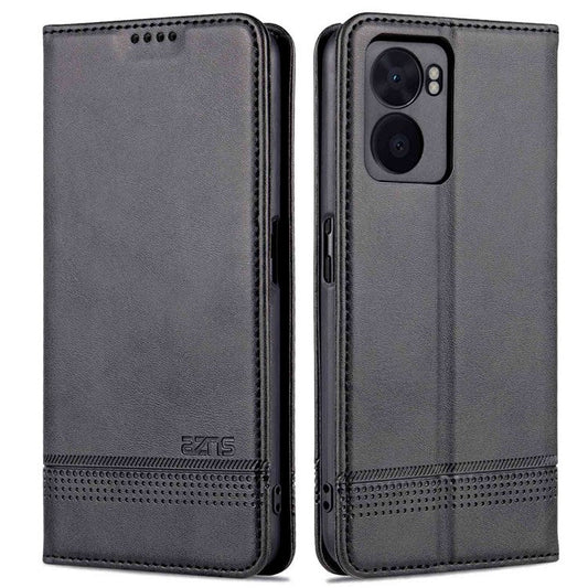 AZNS For Oppo A57 (2022) 5G / A77 5G / OnePlus Nord N300 5G PU Leather Wallet Flip Cover Hidden Magnetic Absorption Stand Folio Phone Case - Black