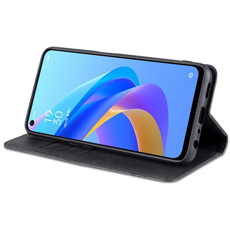 AZNS For Oppo A57 (2022) 5G / A77 5G / OnePlus Nord N300 5G PU Leather Wallet Flip Cover Hidden Magnetic Absorption Stand Folio Phone Case - Black