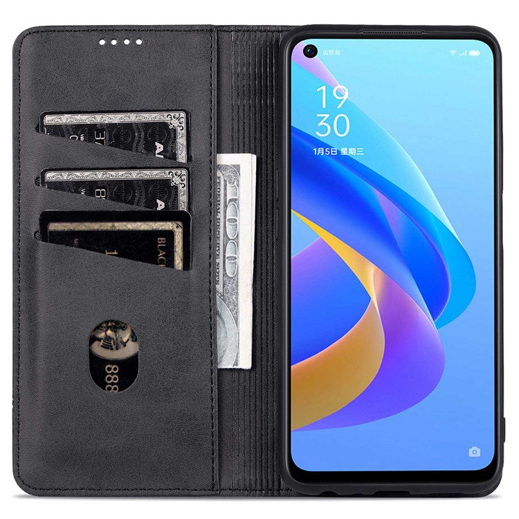 AZNS For Oppo A57 (2022) 5G / A77 5G / OnePlus Nord N300 5G PU Leather Wallet Flip Cover Hidden Magnetic Absorption Stand Folio Phone Case - Black