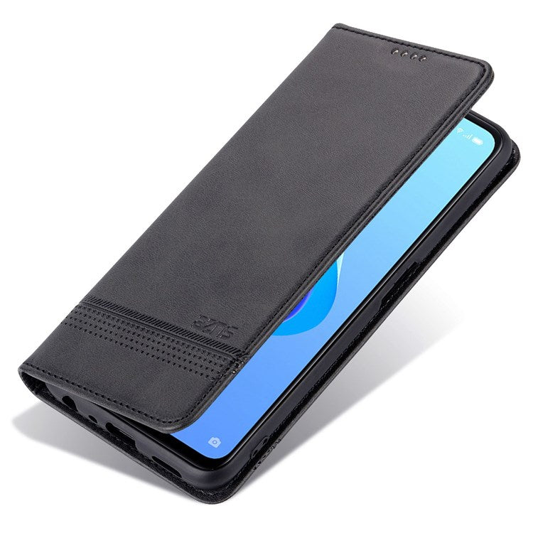 AZNS For Oppo A57 (2022) 5G / A77 5G / OnePlus Nord N300 5G PU Leather Wallet Flip Cover Hidden Magnetic Absorption Stand Folio Phone Case - Black