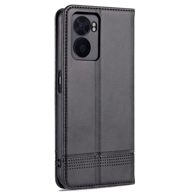 AZNS For Oppo A57 (2022) 5G / A77 5G / OnePlus Nord N300 5G PU Leather Wallet Flip Cover Hidden Magnetic Absorption Stand Folio Phone Case - Black