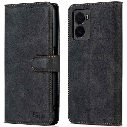 AZNS For Oppo A57 (2022) 5G / A77 5G / OnePlus Nord N300 5G PU Leather Flip Folio Case Wallet Stand Magnetic Closure TPU Shockproof Interior Protective Cover - Black