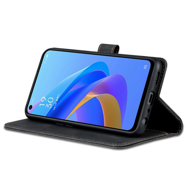 AZNS For Oppo A57 (2022) 5G / A77 5G / OnePlus Nord N300 5G PU Leather Flip Folio Case Wallet Stand Magnetic Closure TPU Shockproof Interior Protective Cover - Black