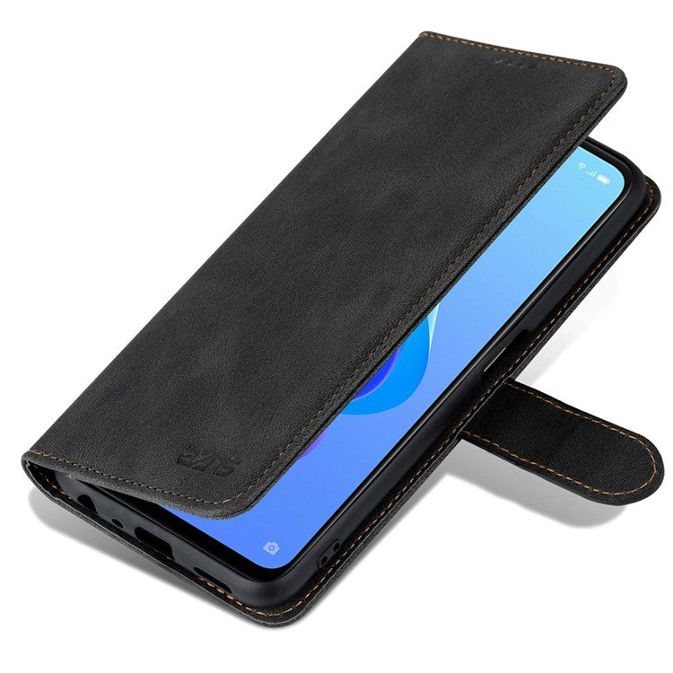 AZNS For Oppo A57 (2022) 5G / A77 5G / OnePlus Nord N300 5G PU Leather Flip Folio Case Wallet Stand Magnetic Closure TPU Shockproof Interior Protective Cover - Black