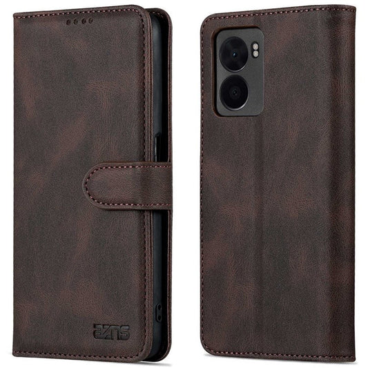 AZNS For Oppo A57 (2022) 5G / A77 5G / OnePlus Nord N300 5G PU Leather Flip Folio Case Wallet Stand Magnetic Closure TPU Shockproof Interior Protective Cover - Brown