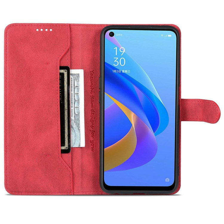 AZNS For Oppo A57 (2022) 5G / A77 5G / OnePlus Nord N300 5G PU Leather Flip Folio Case Wallet Stand Magnetic Closure TPU Shockproof Interior Protective Cover - Red