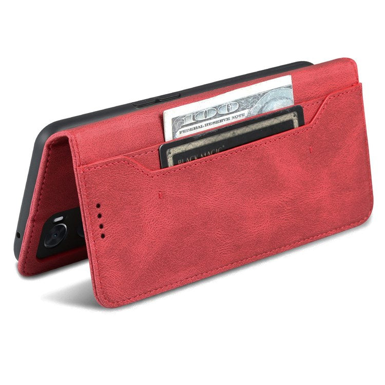 AZNS For Oppo A57 (2022) 5G / A77 5G / OnePlus Nord N300 5G PU Leather Flip Folio Case Wallet Stand Magnetic Closure TPU Shockproof Interior Protective Cover - Red