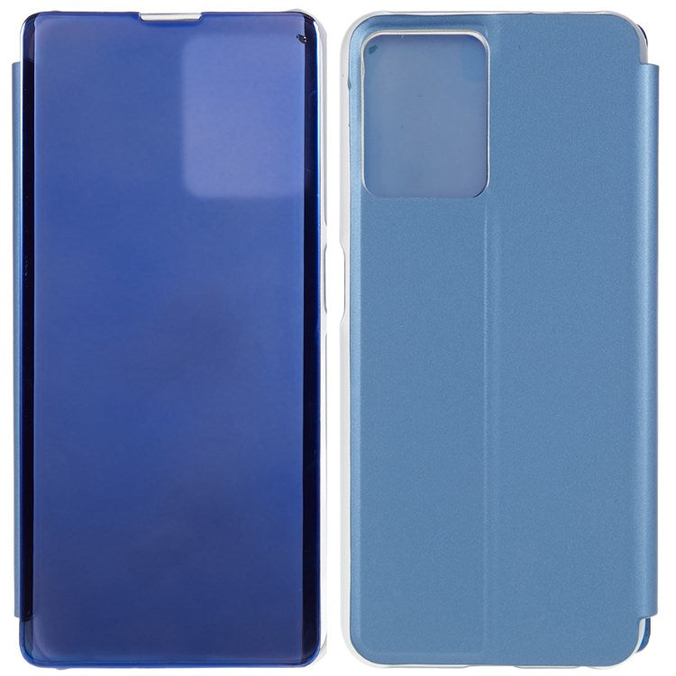 For Realme 9 Pro 5G / 9 5G / 9 5G / V25 5G Drop-proof Smart View Window Mirror Case Electroplate Stand PU Leather Full Body Protective Cover - Blue