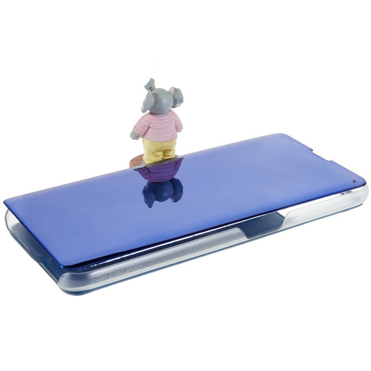 For Realme 9 Pro 5G / 9 5G / 9 5G / V25 5G Drop-proof Smart View Window Mirror Case Electroplate Stand PU Leather Full Body Protective Cover - Blue