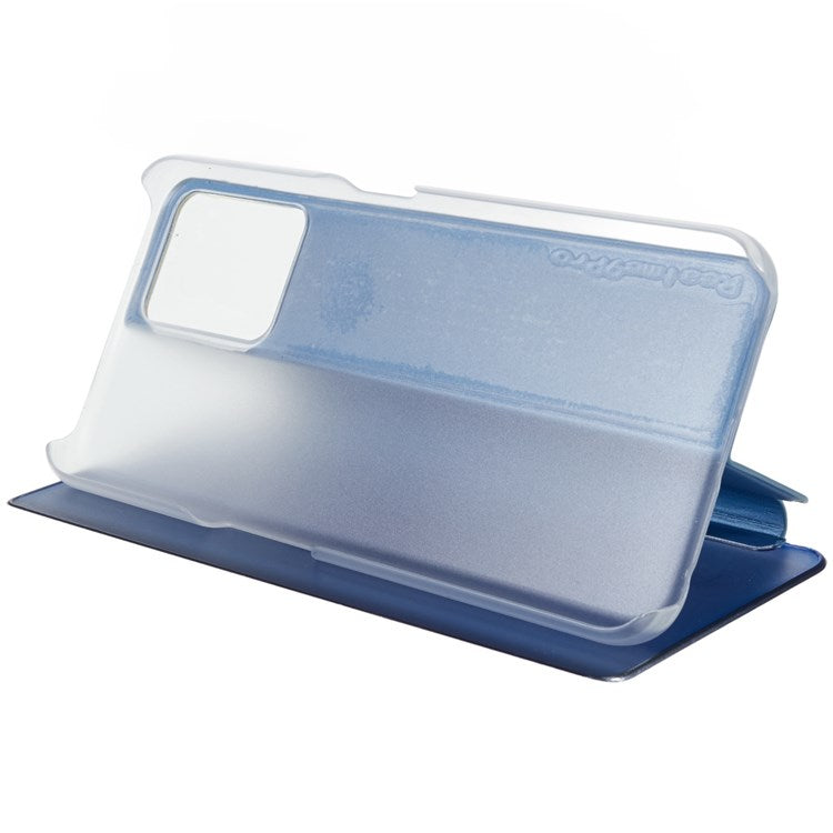 For Realme 9 Pro 5G / 9 5G / 9 5G / V25 5G Drop-proof Smart View Window Mirror Case Electroplate Stand PU Leather Full Body Protective Cover - Blue