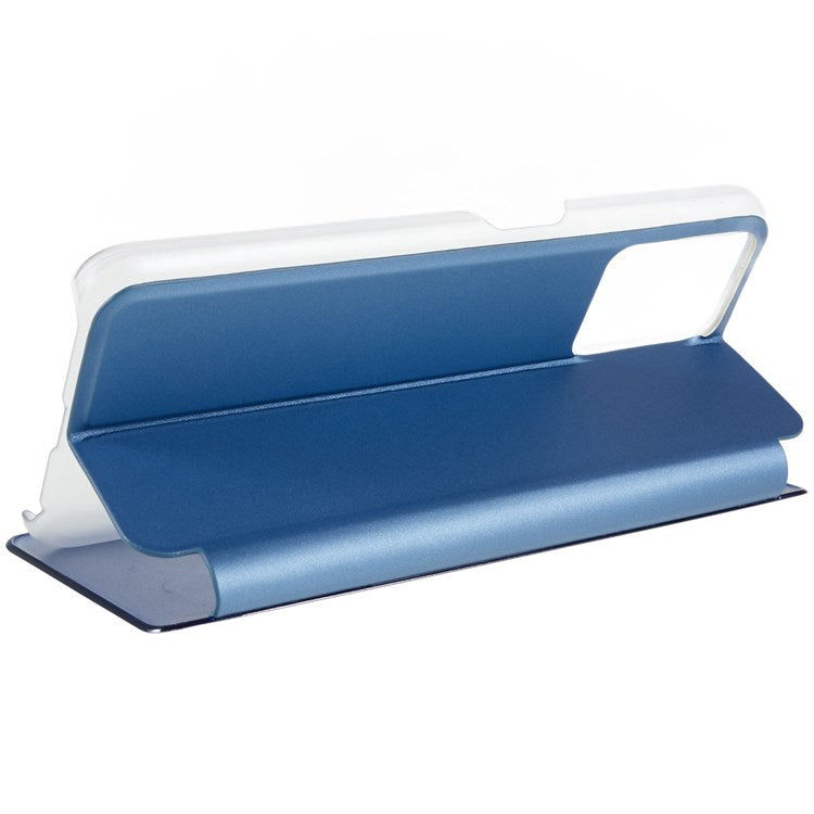 For Realme 9 Pro 5G / 9 5G / 9 5G / V25 5G Drop-proof Smart View Window Mirror Case Electroplate Stand PU Leather Full Body Protective Cover - Blue