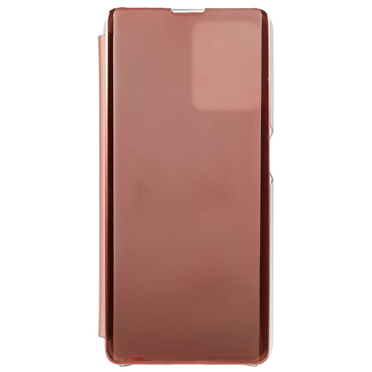For Realme 9 Pro 5G / 9 5G / 9 5G / V25 5G Drop-proof Smart View Window Mirror Case Electroplate Stand PU Leather Full Body Protective Cover - Rose Gold