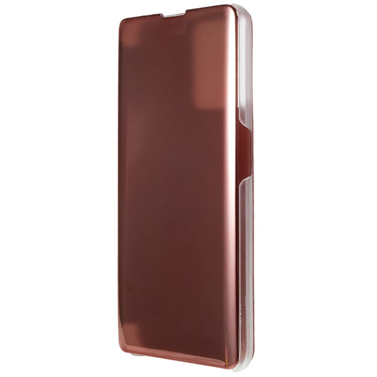 For Realme 9 Pro 5G / 9 5G / 9 5G / V25 5G Drop-proof Smart View Window Mirror Case Electroplate Stand PU Leather Full Body Protective Cover - Rose Gold
