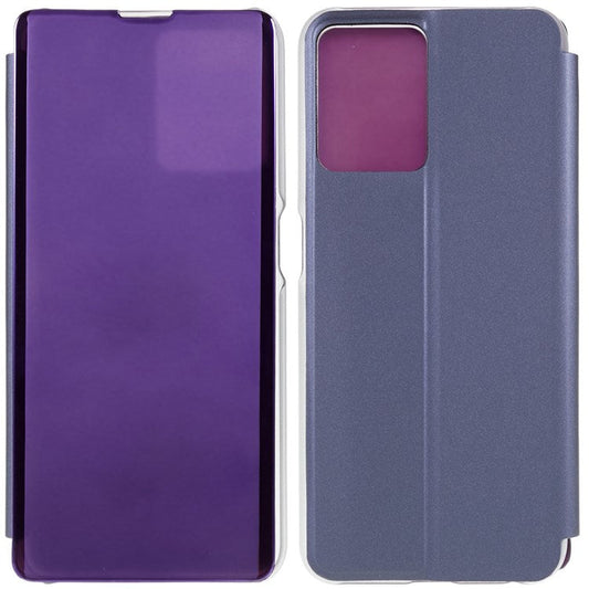 For Realme 9 Pro 5G / 9 5G / 9 5G / V25 5G Drop-proof Smart View Window Mirror Case Electroplate Stand PU Leather Full Body Protective Cover - Purple