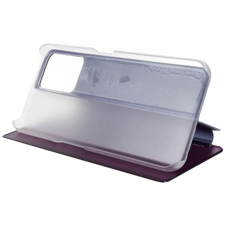 For Realme 9 Pro 5G / 9 5G / 9 5G / V25 5G Drop-proof Smart View Window Mirror Case Electroplate Stand PU Leather Full Body Protective Cover - Purple