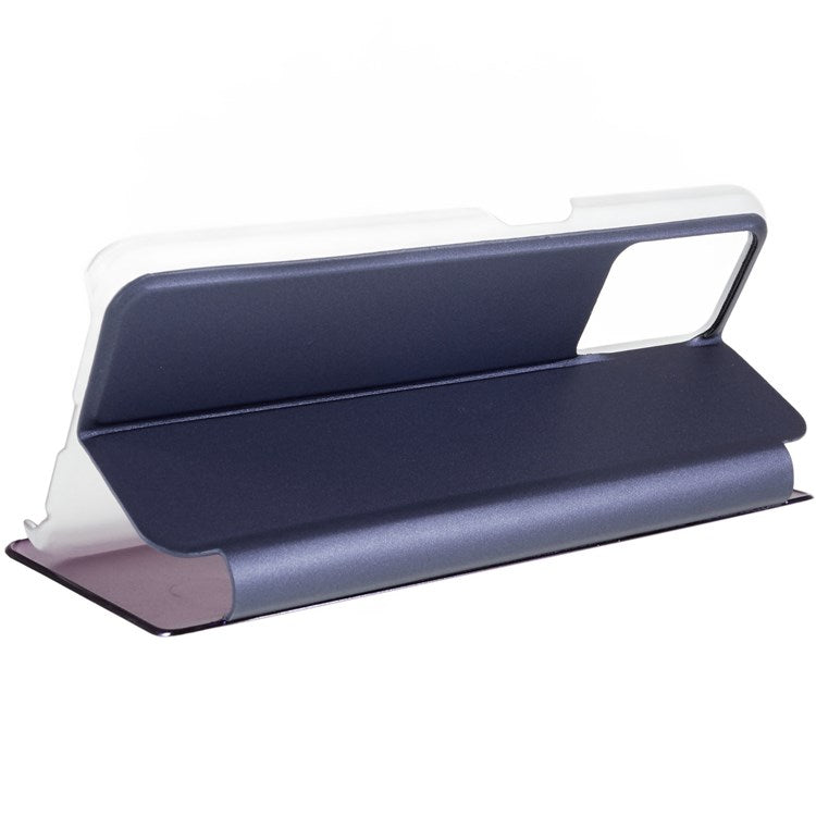 For Realme 9 Pro 5G / 9 5G / 9 5G / V25 5G Drop-proof Smart View Window Mirror Case Electroplate Stand PU Leather Full Body Protective Cover - Purple