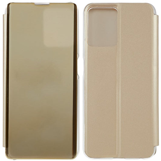 For Realme 9 Pro 5G / 9 5G / 9 5G / V25 5G Drop-proof Smart View Window Mirror Case Electroplate Stand PU Leather Full Body Protective Cover - Gold