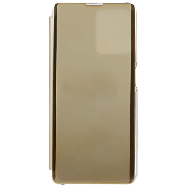 For Realme 9 Pro 5G / 9 5G / 9 5G / V25 5G Drop-proof Smart View Window Mirror Case Electroplate Stand PU Leather Full Body Protective Cover - Gold