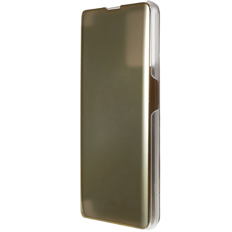 For Realme 9 Pro 5G / 9 5G / 9 5G / V25 5G Drop-proof Smart View Window Mirror Case Electroplate Stand PU Leather Full Body Protective Cover - Gold