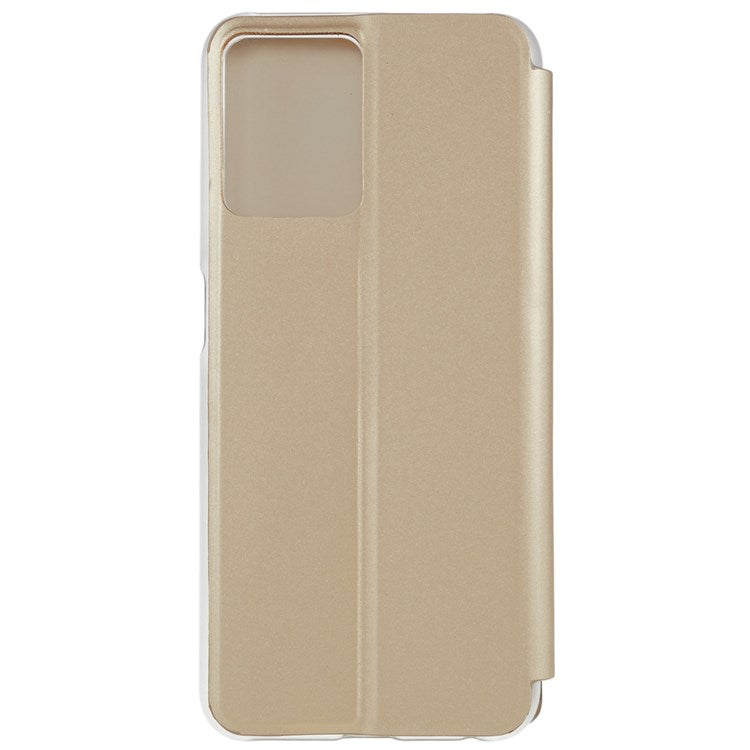 For Realme 9 Pro 5G / 9 5G / 9 5G / V25 5G Drop-proof Smart View Window Mirror Case Electroplate Stand PU Leather Full Body Protective Cover - Gold