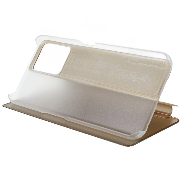 For Realme 9 Pro 5G / 9 5G / 9 5G / V25 5G Drop-proof Smart View Window Mirror Case Electroplate Stand PU Leather Full Body Protective Cover - Gold