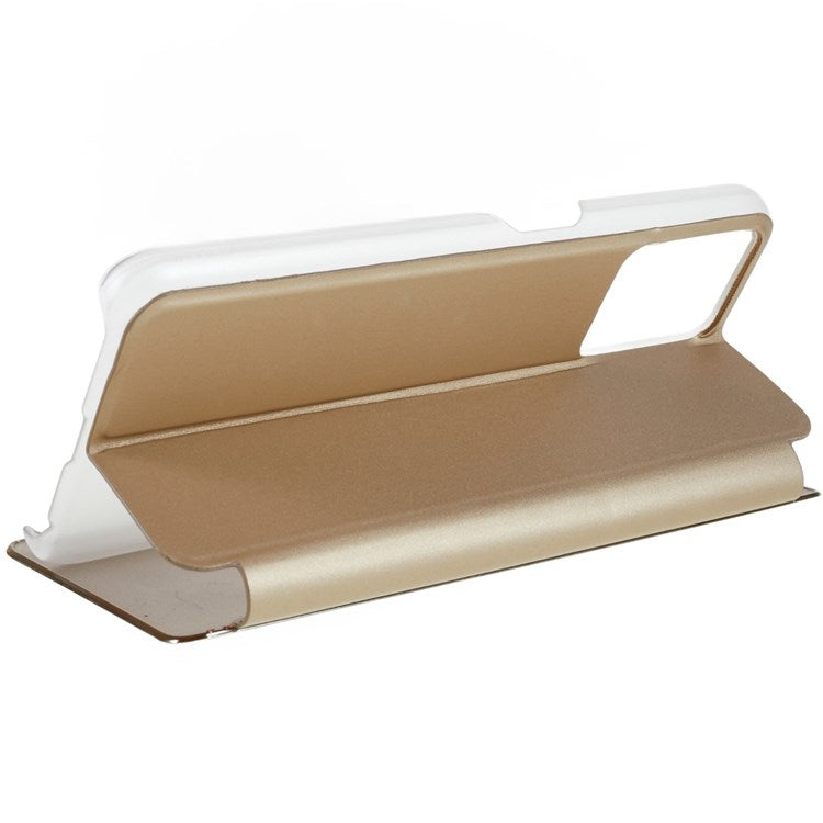 For Realme 9 Pro 5G / 9 5G / 9 5G / V25 5G Drop-proof Smart View Window Mirror Case Electroplate Stand PU Leather Full Body Protective Cover - Gold