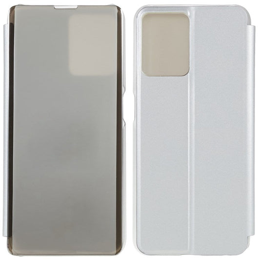 For Realme 9 Pro 5G / 9 5G / 9 5G / V25 5G Drop-proof Smart View Window Mirror Case Electroplate Stand PU Leather Full Body Protective Cover - Silver