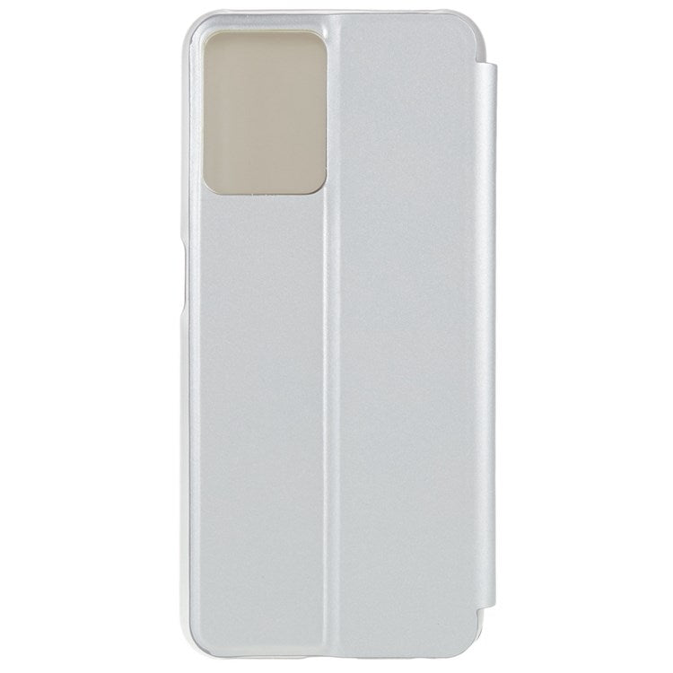 For Realme 9 Pro 5G / 9 5G / 9 5G / V25 5G Drop-proof Smart View Window Mirror Case Electroplate Stand PU Leather Full Body Protective Cover - Silver