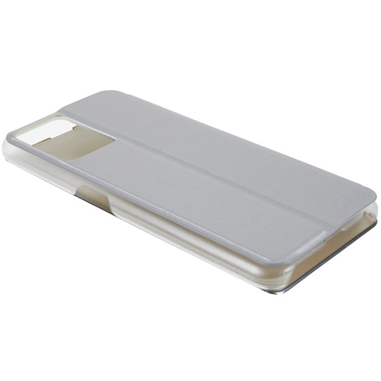 For Realme 9 Pro 5G / 9 5G / 9 5G / V25 5G Drop-proof Smart View Window Mirror Case Electroplate Stand PU Leather Full Body Protective Cover - Silver